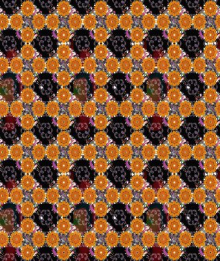 Raster illüstrasyonu. Turuncu renkli Asya tekstili. Çiçek desenini çiz.