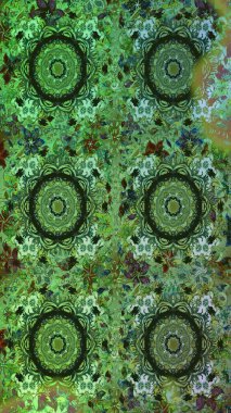 Raster oryantal süs. Kusursuz altın desen. Yeşil renklerde, altın elementlerle kusursuz desen.