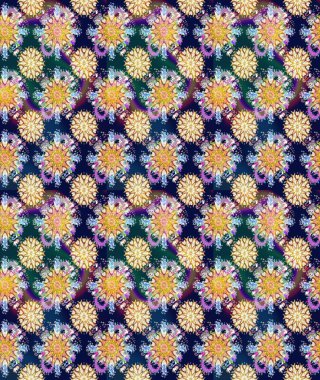 Çiçekli karalama şeklinde Raster çiçek deseni. Raster illüstrasyonu. Yumuşak, bahar çiçekleri mavi renklerde.