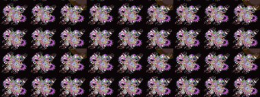 Raster. Siyah renkte güzel çiçekler, suluboya desenli eskiz deseni, duvar kağıdı, kart veya kumaş için fayanslı..