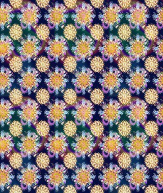 Çiçekli karalama şeklinde Raster çiçek deseni. Raster illüstrasyonu. Yumuşak, bahar çiçekleri mavi renklerde.