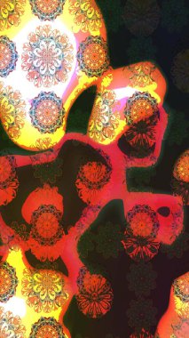 Yapraklı çiçekler ve kır renkli papatya çiçekleri. Raster - stok. Taslak arkaplan deseni.