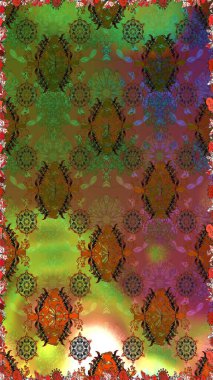 Düz Çiçek Elementleri Tasarım Raster illüstrasyonu. Çiçekli, suluboya desenli kusursuz çiçek deseni. Kahverengi ve yeşil renkte çiçekler. Renkli Bahar Teması: Kusursuz Arkaplan.