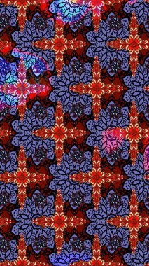 Küçük çiçekteki sevimli çiçek deseni. Raster illüstrasyonu. Mor ve kırmızı renkte çiçekler.