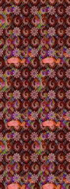 Çiçekli karalama şeklinde Raster çiçek deseni. Kahverengi ve pembe renkli çiçekler. Nazik, sevimli çiçek arkaplanı..