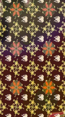 Düz Çiçek Elementleri Tasarımı. Renkli Bahar Teması eskiz kalıbı. Raster Modaya uygun kumaş deseni. Kahverengi ve mor renkli şirin çiçek deseni.