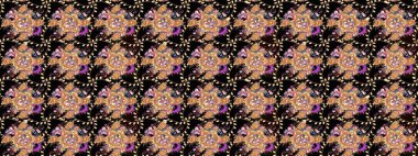 Raster illüstrasyonu. Raster deseni. Nazik, yaz çiçekleri siyah renklerde. Küçük çiçekte sevimli çiçek deseni var..