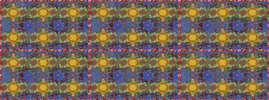 Yapraklı çiçekler ve kahverengi ve yeşil renklerde papatya çiçekleri. Kusursuz bir arka plan modeli. Raster - stok.