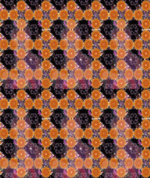 Çiçekli çiçek deseni, suluboya. Düz Çiçek Elementleri Tasarım Raster illüstrasyonu. Turuncu renkli çiçekler. Renkli Bahar temalı eskiz deseni..