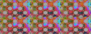 Kusursuz çiçek deseni. Düz Çiçek Elementleri Tasarımı. Raster illüstrasyonu. Renkli Bahar Temalı Kusursuz Arkaplan. Güzel kumaş deseni. Asya tekstil tarzında.