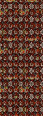 Çiçekli karalama şeklinde Raster çiçek deseni. Kahverengi ve kırmızı renklerde bahar çiçekleri. Raster illüstrasyonu.