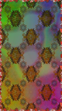 Sabıka fotoğraflarında, bebek kıyafetlerinde, duvar kâğıtlarında, paket kutularında falan kullanılabilir. Raster. Zarif, parlak ve pürüzsüz kahverengi ve yeşil çiçek desenli tasarım.