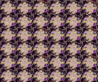 Düz Çiçek Elementleri Tasarımı. Raster illüstrasyonu. Taslak desenli, modaya uygun kumaş deseni. Şirin çiçek elementleri. Renkli Bahar Teması çizim şablonu.