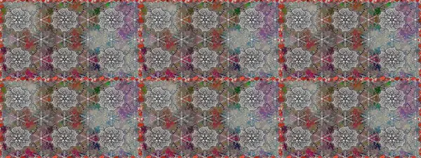 Gri ve kahverengi renkli çiçekler. Raster illüstrasyonunda kusursuz çiçek deseni.