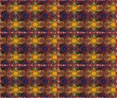 Raster illüstrasyonu. Şirin çiçekli kusursuz desen ve kahverengi ve turuncu renklerde yapraklar, suluboya çiçek deseni, duvar kağıdı, kart veya kumaş için fayanslı.