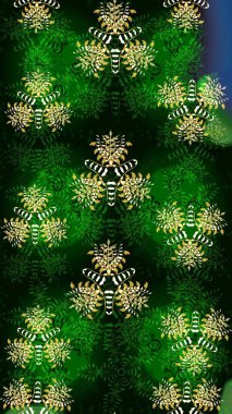 Çok yeşil zarif küçük çiçekler ve yeşil renkli komik böcekler, raster desen, illüstrasyon.