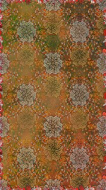 Parlak renkli çiçekleri ve kahverengi ve bej renklerinde yaprakları olan şaşırtıcı, pürüzsüz çiçek deseni. Halk tarzı. Moda baskıları için zarif bir şablon. Modern çiçek arkaplanı.