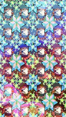 Eski moda arka plan. Desen, çizim, çiçek sınırı. Raster illüstrasyonu. Güzel, parlak, pürüzsüz kumaş, tuval. Kıvırcık, parlak örgü. Çiçeklerin çelengi.