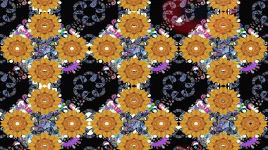 Siyah renkli çiçekler. Renkli Bahar Teması eskiz kalıbı. Çiçekli çizim şekli. Düz Çiçek Elementleri Tasarımı.