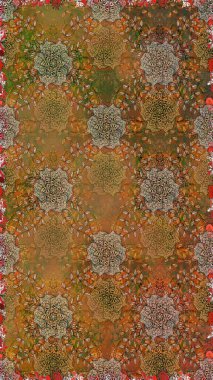 Parlak renkli çiçekleri ve kahverengi ve bej renklerinde yaprakları olan şaşırtıcı, pürüzsüz çiçek deseni. Halk tarzı. Moda baskıları için zarif bir şablon. Modern çiçek arkaplanı.