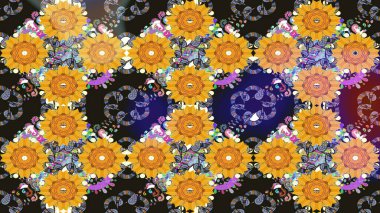 Sarı renkli çiçekler. Kumaş desenli papatya çiçekleri ayrıntıları.