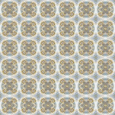 Geleneksel oryantasyon süsü. Klasik raster sarısı, kusursuz desen. Gri, bej ve altın elementli nötr renklerde kusursuz desen. Klasik vintage arkaplan.