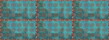 Çiçekli, suluboya desenli kusursuz çiçek deseni. Mavi ve kahverengi renkte çiçekler. Renkli Bahar Temalı Kusursuz Arkaplan. Düz Çiçek Elementleri Tasarımı. Raster illüstrasyonu.