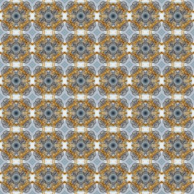 Altın antika ortaçağ dekoratifi, yapraklar ve gri, bej ve kahverengi renkli altın desenli süslemeler içeren pürüzsüz bir desen. Kusursuz kraliyet lüksü, altın barok kumaş rengi..