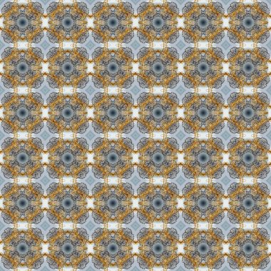 Altın antika ortaçağ dekoratifi, yapraklar ve gri, bej ve kahverengi renkli altın desenli süslemeler içeren pürüzsüz bir desen. Kusursuz kraliyet lüksü, altın barok kumaş rengi..