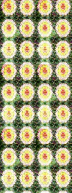 Şirin çiçekli eskiz deseni ve yeşil renkli yapraklar, suluboya çiçek deseni, duvar kağıdı, kart veya kumaş için fayanslı. Raster illüstrasyonu.