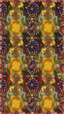 Raster illüstrasyonu. Küçük çiçekli kusursuz yay deseni. Suluboya tarzında kahverengi ve sarı renkler üzerine.