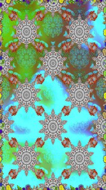 Suluboya çizimi. Çiçeklerle kusursuz desen. El çizimi. Mavi renkte çiçekler.