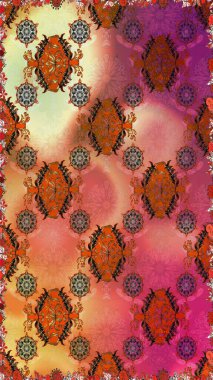 Turuncu ve kahverengi renklere karalamalar çizen kusursuz çiçek deseni. Raster illüstrasyonu.