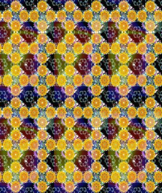 Çiçeksel elementlerle süslenmiş zarif raster dokusu. Parlak çiçekli sarı renkler üzerine soyut çizim deseni. Küçük çiçekte şirin bir çiçek deseni var..