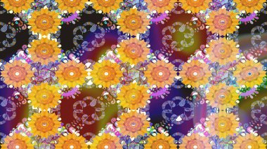 Renkli Bahar Teması eskiz kalıbı. Çiçek deseni. Raster güzel kumaş deseni çiziyor. Düz Çiçek Elementleri Tasarımı.