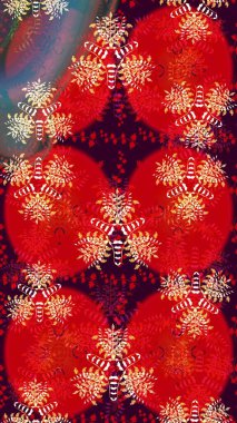 Yapraklı çiçekler ve kırmızı renklerde papatya çiçekleri. Raster - stok. Taslak arkaplan deseni.