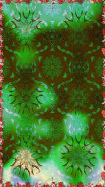 Çiçekli karalama şeklinde Raster çiçek deseni. Yeşil ve kahverengi renkli çiçekler. Nazikçe, güzel çiçek arkaplanı..