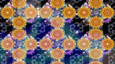 Modern, mavi raster arka plan duvar kağıdı çizimi, klasik çizgili desenli desenli çiçekler, çiçekli süsler. Çiçekli el çizimi çizimi deseni.