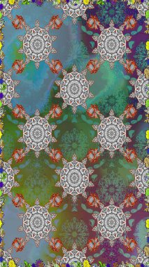 Çiçeksiz desenli nakış işlemeli gelincikler ve vadideki zambaklar. Tekstil tasarımı için yeşil renkli geleneksel halk çiçekleri buketi.