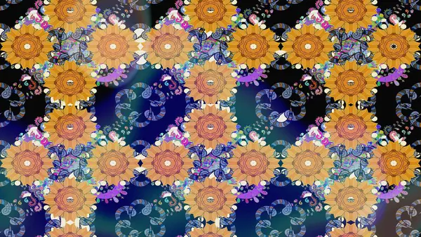 Modern, mavi raster arka plan duvar kağıdı çizimi, klasik çizgili desenli desenli çiçekler, çiçekli süsler. Çiçekli el çizimi çizimi deseni.