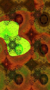 Çiçek desenli raster, kahverengi ve yeşil çizgi grafik desenli soyut raster arkaplan. Modern stil dokusu.