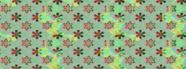 Suluboya elle çizilmiş çiçek desenli eskiz deseni. Parlak renkli fantezi çiçekleri, yapraklar, tarafsız renklerde tomurcuklar.