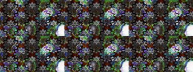 Raster Floral Illustration, Asyalı tekstil. Gri renkli etnik çiçeklerle zarif eskiz deseni.