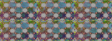 Yaprak ve çiçeklerin suluboya resimleri, gri ve yeşil renklerde kusursuz desenler. Gri ve yeşil renklerde bahar çiçekleri. Raster illüstrasyonu.