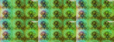 Kumaş, tekstil, duvar kağıdı baskısı için. Raster illüstrasyonu. Renkli desenli eskiz deseni, yeşil çiçekler ve dekoratif elementlerle. Eski usul. Taslak arkaplan.