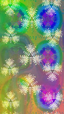 Raster illüstrasyonundaki çiçek desenli çizim. Güzel kumaş deseni. Yeşil renklerde. Raster illüstrasyonu.