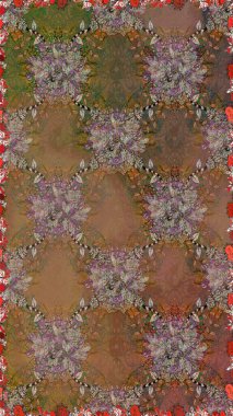 El çizimi. Raster illüstrasyonu. Çiçekler, dallar, bitkiler ve çiçekler. Güzel kumaş deseni.