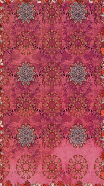 Fabric pattern texture daisy flowers detail. Flowers on pink and red colors.