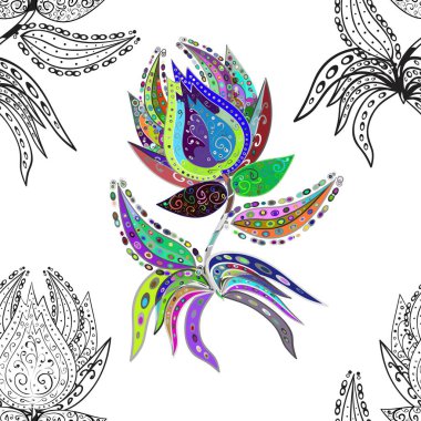 Çiçekli karalama şeklinde vektör deseni. Nazikçe, güzel çiçek arkaplanı. Hoş renklerde çiçekler.