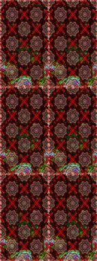 Kahverengi ve kırmızı renkte çiçekler. Raster illüstrasyonu. Asya tekstil tarzında. Raster illüstrasyonu. Kusursuz çiçek deseni.